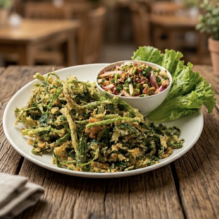 ยำผักบุ้งกรอบ